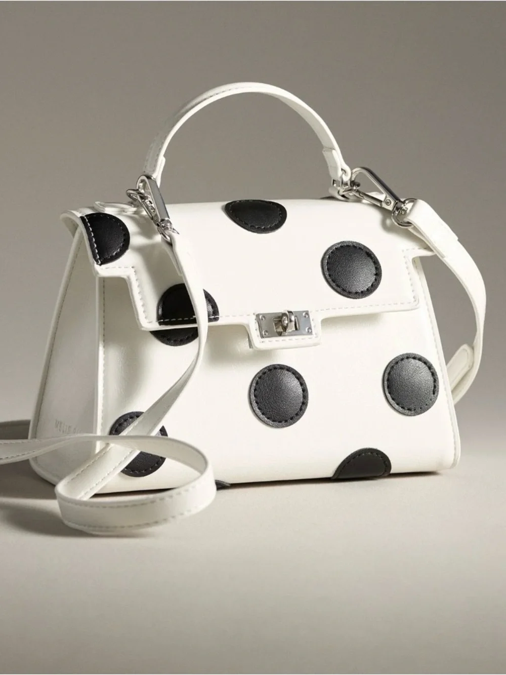 NWT Anthropologie Mellie Bianco Satchel with Black Polka Dots